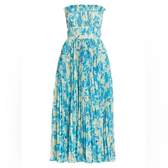 NWT AMUR Scottie Floral Pleated Strapless Midi Dress - True Blue Pansy - size 2 - Picture 9 of 9
